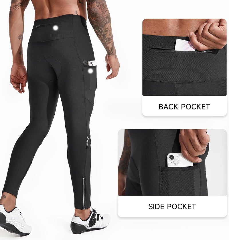 Santic Men's Cycling Pants Padded Thermal Mountain Bike Tights Cold Weather Fleece Biking Leggings Riding Pants - Image 1